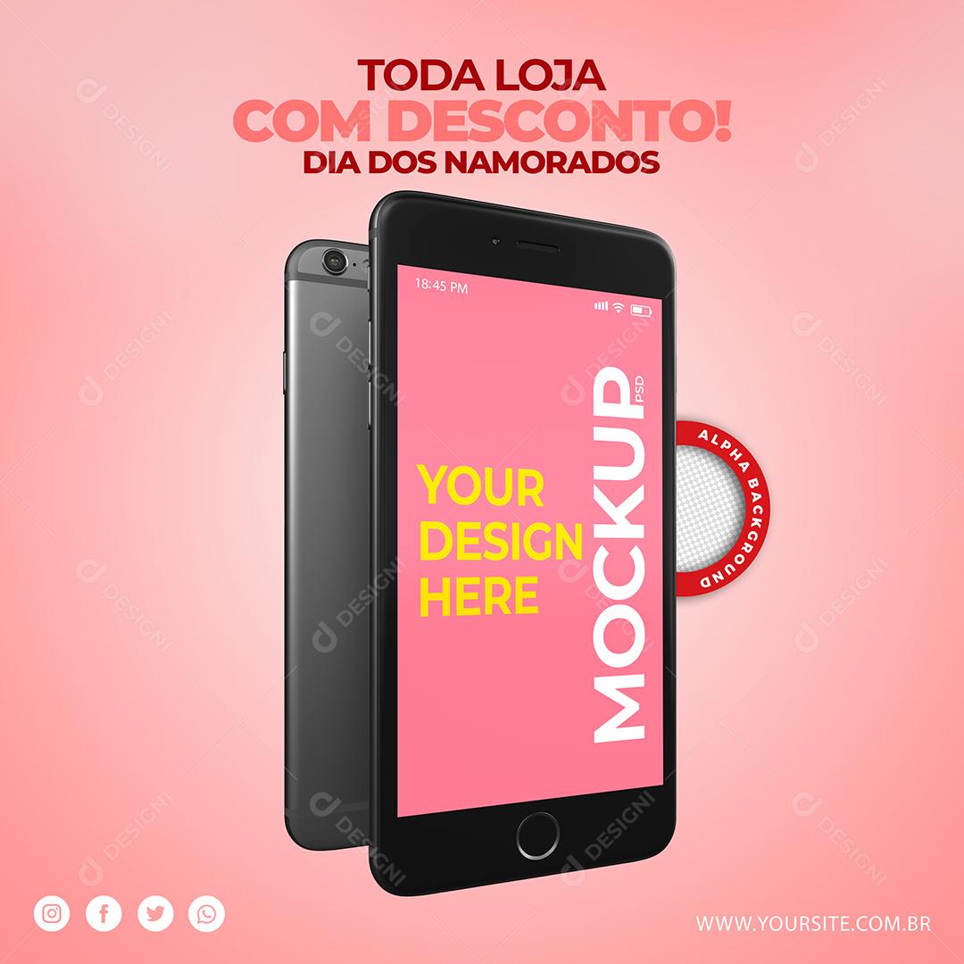 Mockup Smatphone Dia dos Namorados Corações PSD Editável
