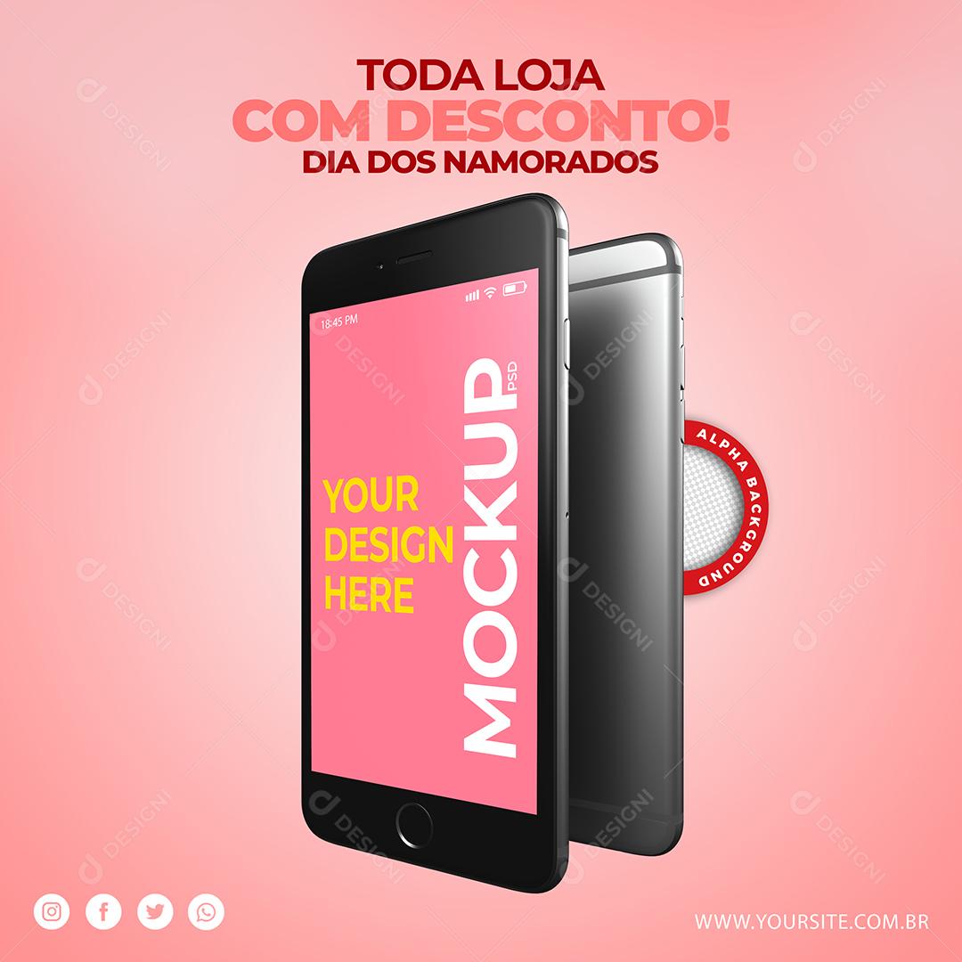Mockup Smatphone Dia dos Namorados Corações PSD Editável