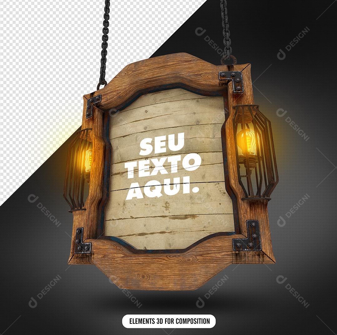 São João Elemento 3D de Madeira para Composição PSD
