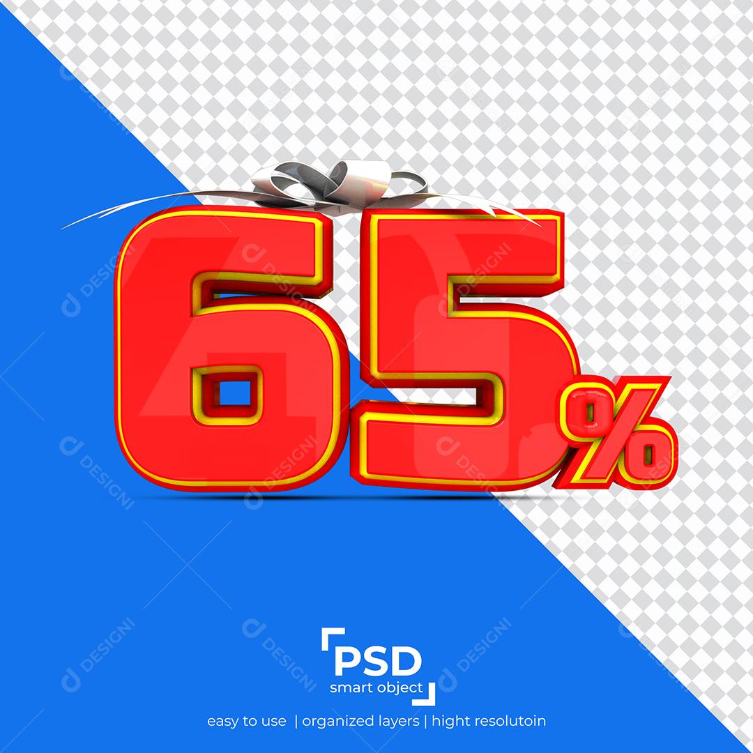 Número 3D 65% Vermelho Elemento Para Composição PSD