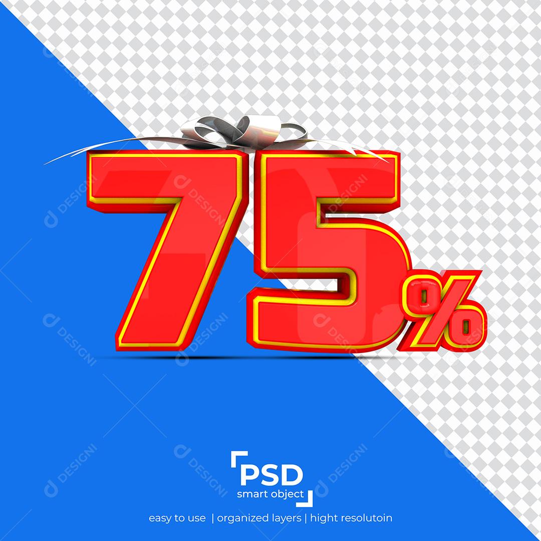 Número 3D 75% Vermelho Elemento Para Composição PSD