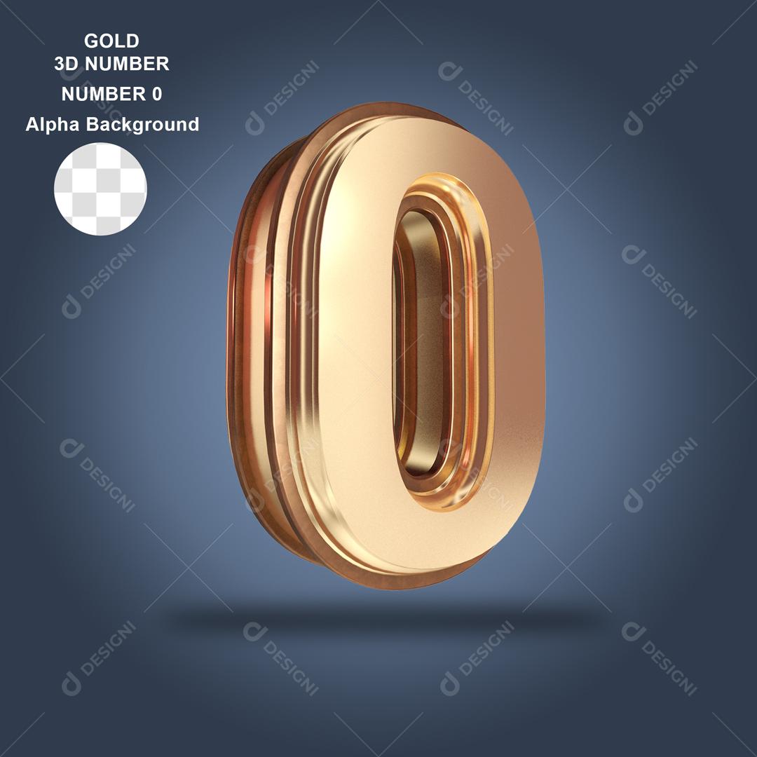Número 3D 0 Dourado Para composição PSD
