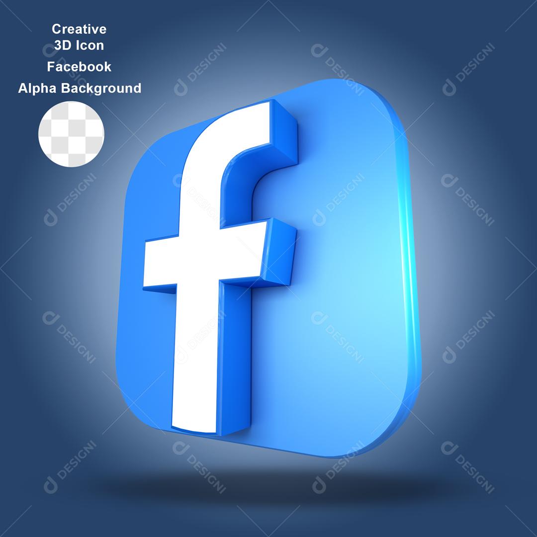 Elemento 3D Facebook com ícone Branco Para Composição PSD