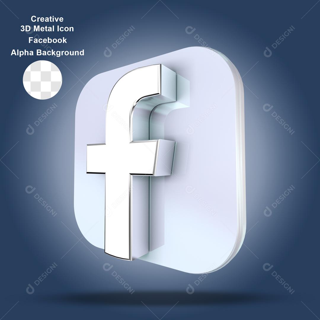 Facebook Elemento 3D com ícone Branco Para Composição PSD