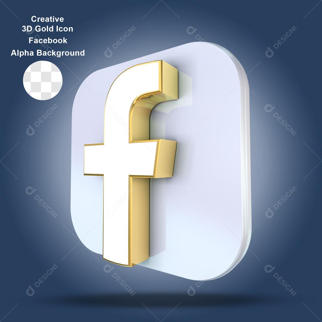 Facebook Elemento 3D com ícone Dourado Para Composição PSD