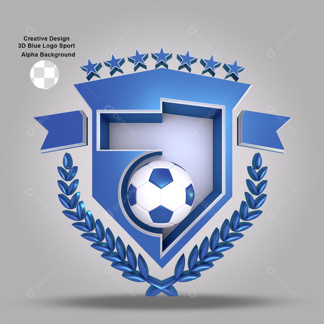 Elemento 3D Brasão Azul de Time para Composição PSD