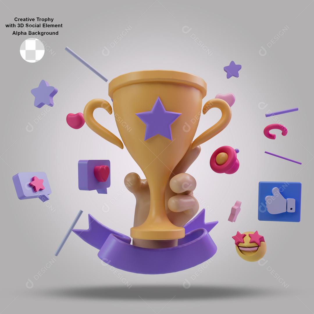 Troféu de Campeão Elemento 3D para composição PSD