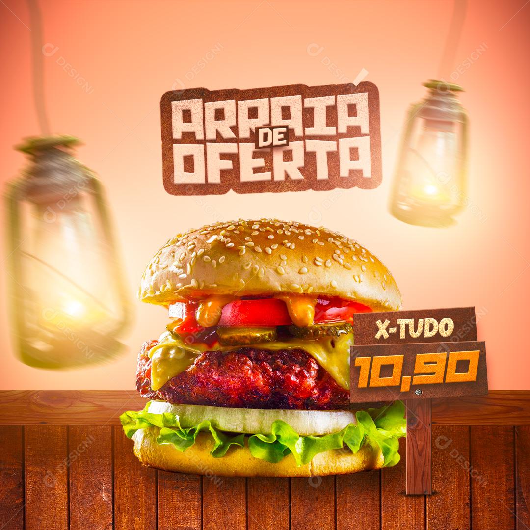 Post São João Arraiá de Ofertas Hamburgueria Social Media PSD Editável