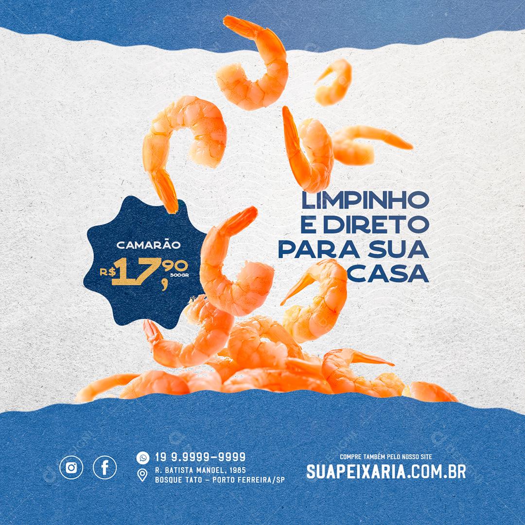 Peixaria Limpinho e dIreto para a sua casa Peixaria Social Media PSD Editável