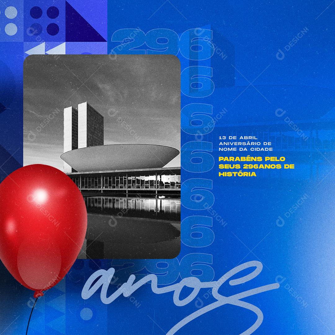 Social Media Parabéns pelo Seus 296 Anos de História PSD Editável