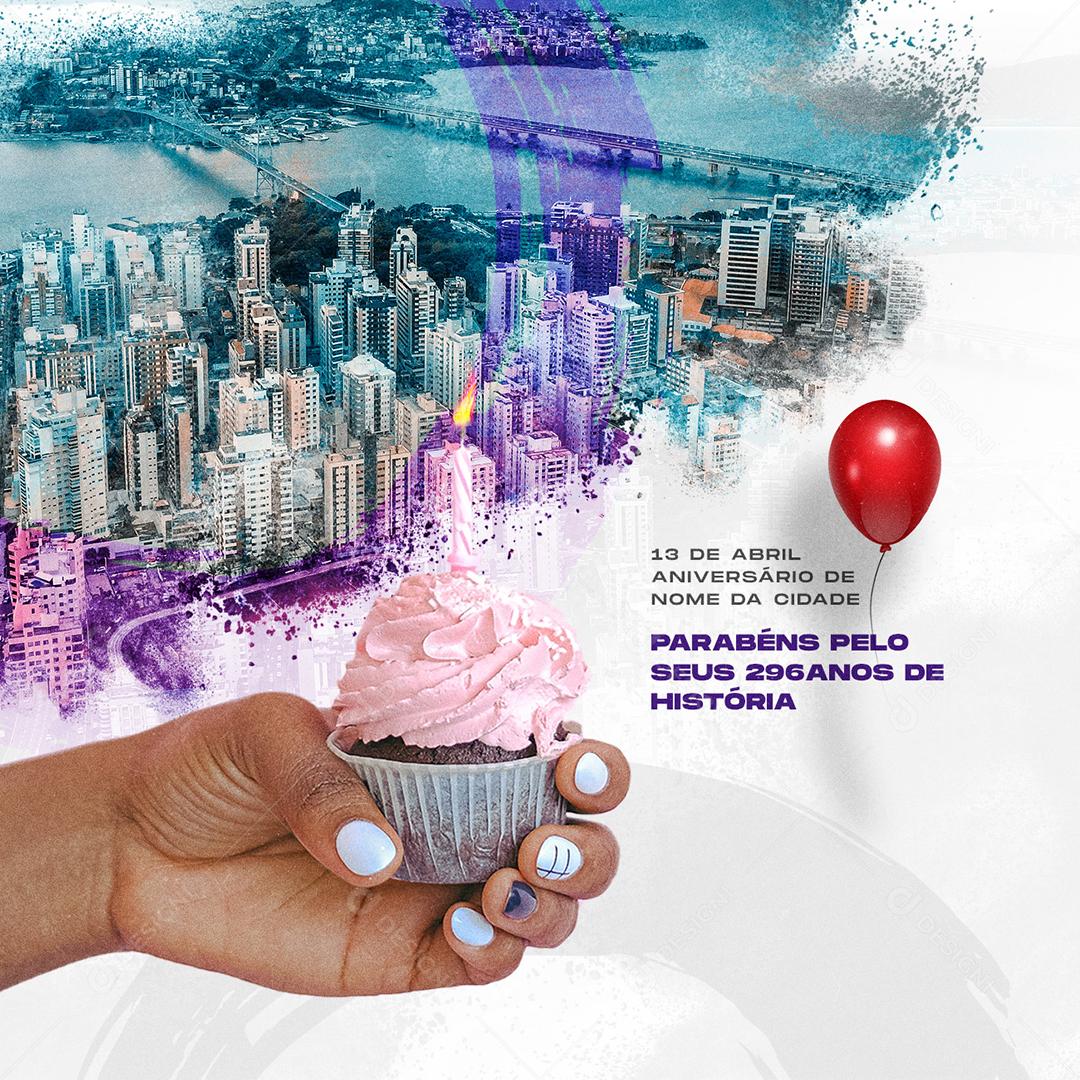 Social Media Parabéns pelo Seus 296 Anos de História PSD Editável