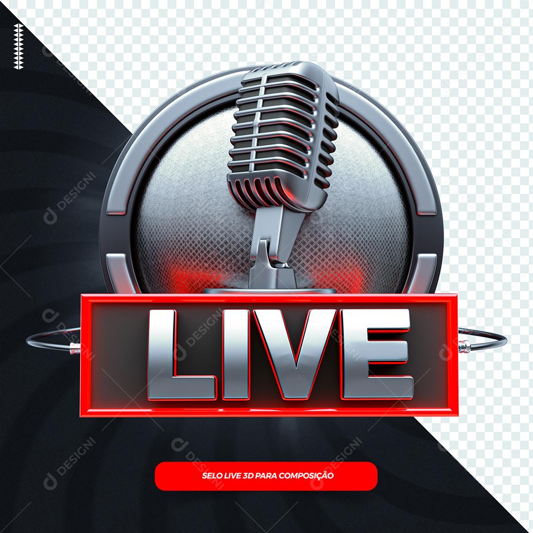 Microfone Live Selo 3D Para Composição PSD