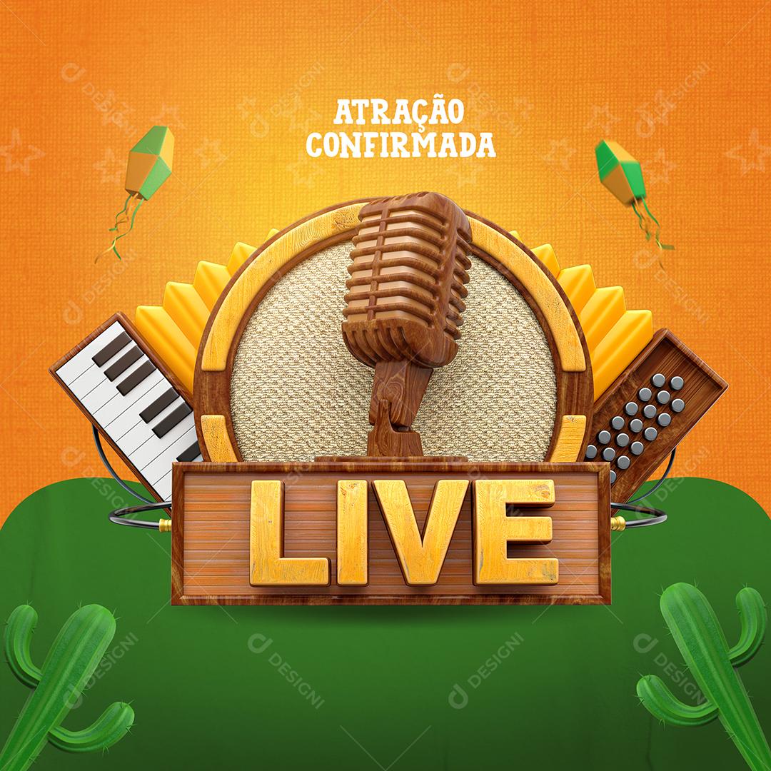 Microfone Live Festa Junina Selo 3D Para Composição PSD