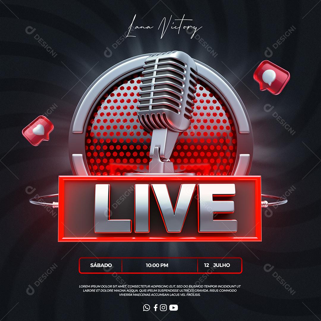 Social Media Template Microfone Live Selo 3D Para Composição PSD