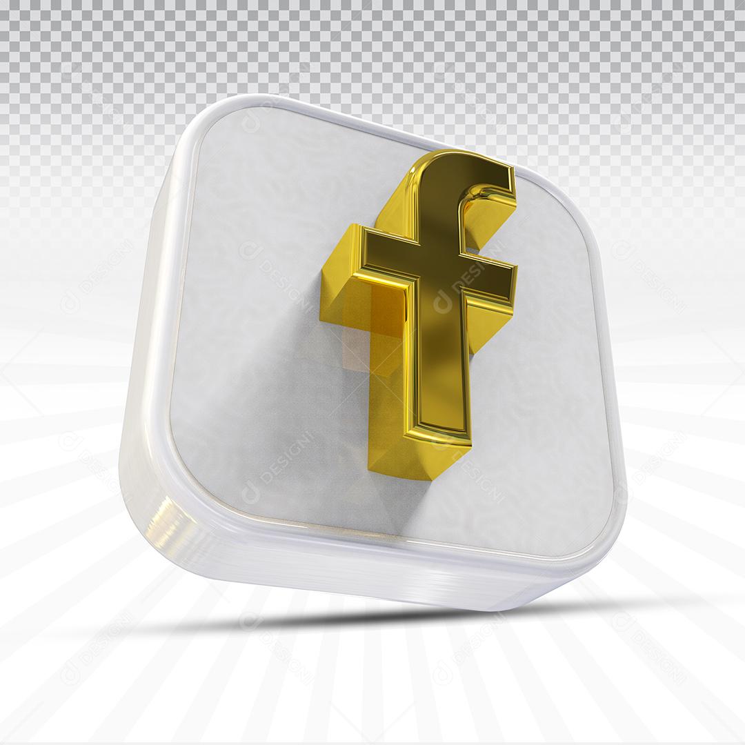 Facebook Ícone 3D Dourado Para Composição PSD