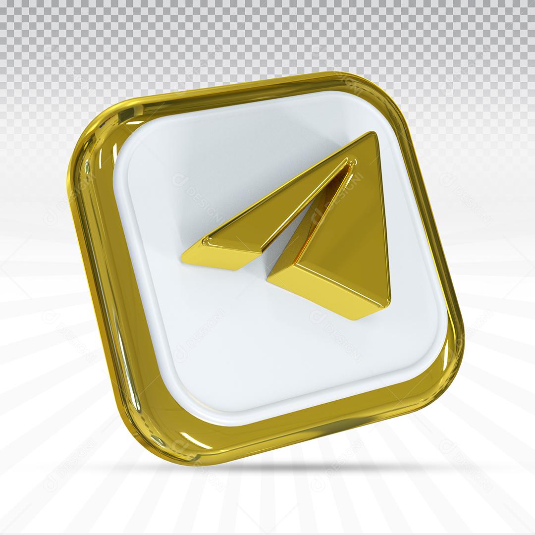 Telegram Elemento 3D Dourado Para Composição PSD