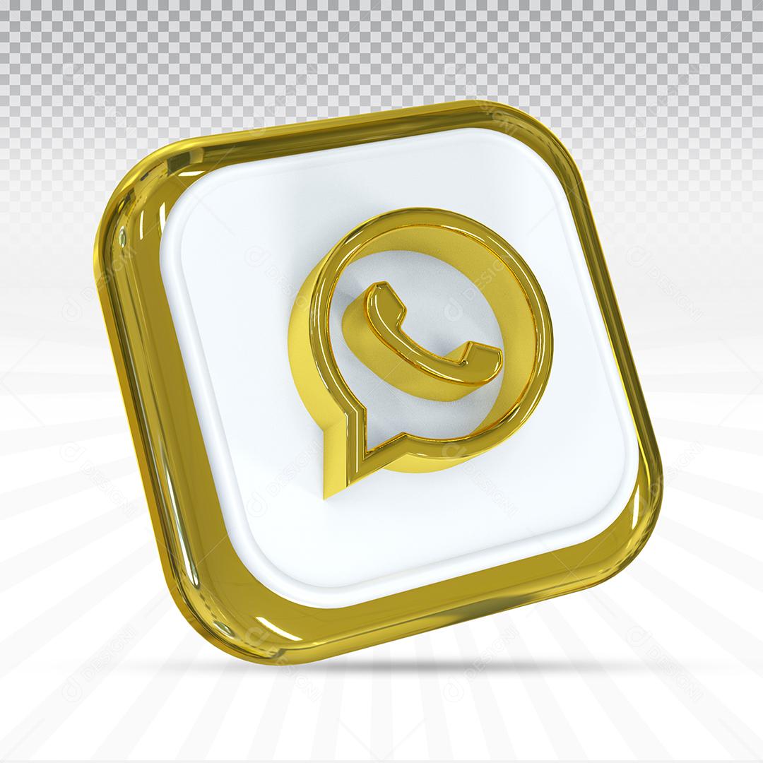 Whatsapp Ícone 3D Dourado Para Composição PSD