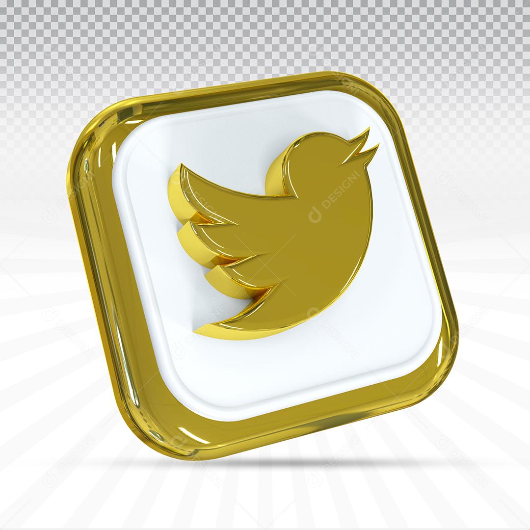 Twitter Golden 3D Element For Composition PSD