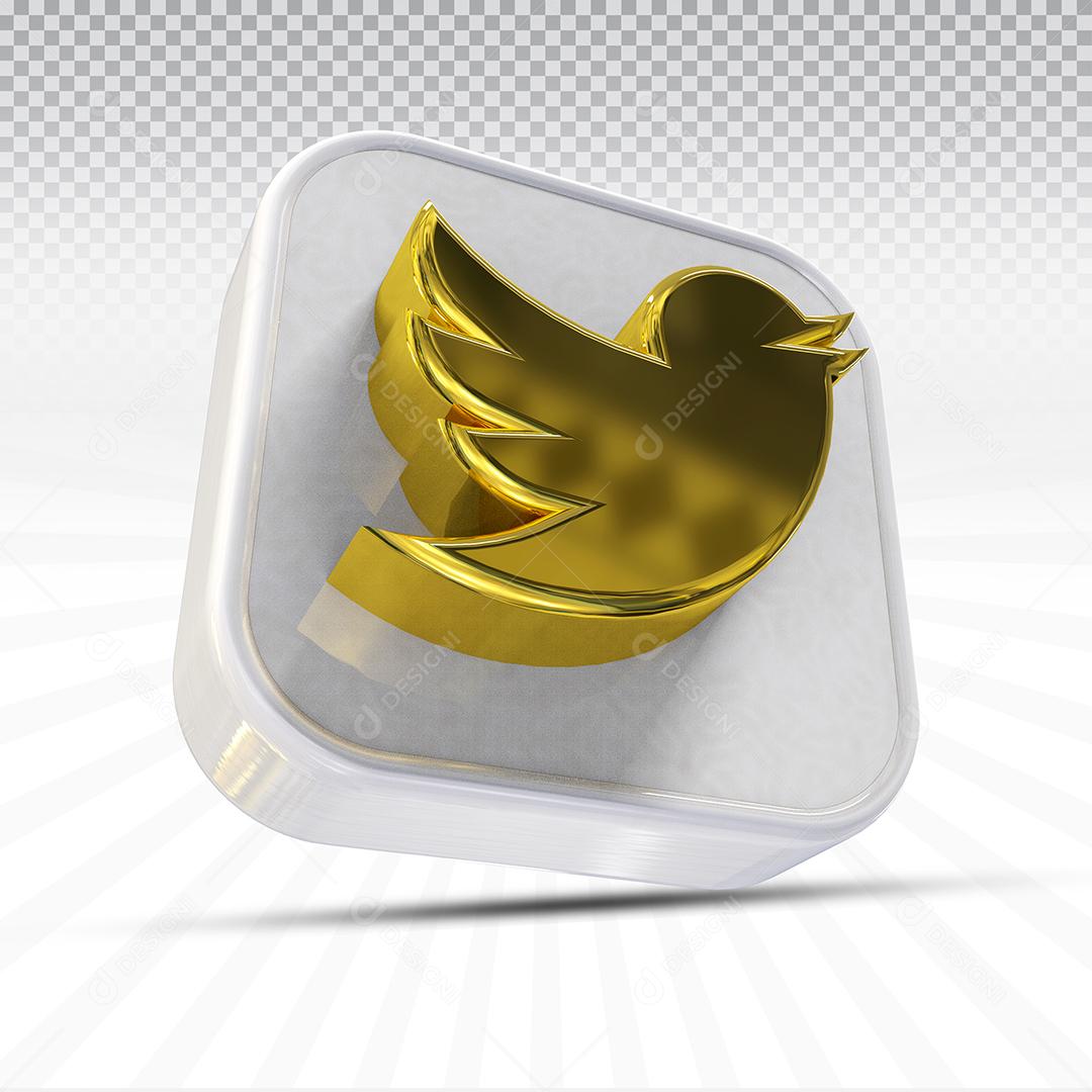 Twitter Ícone 3D Dourado Para Composição PSD