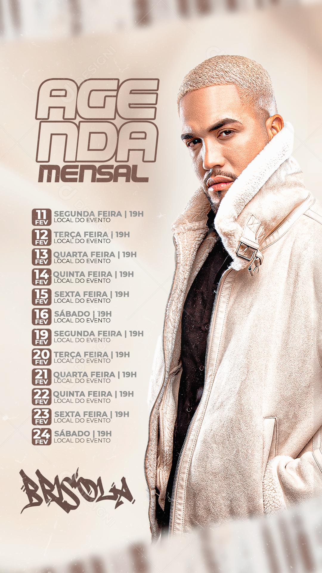 Flyer Agenda Mensal Brisola Shows Social Media PSD Editável