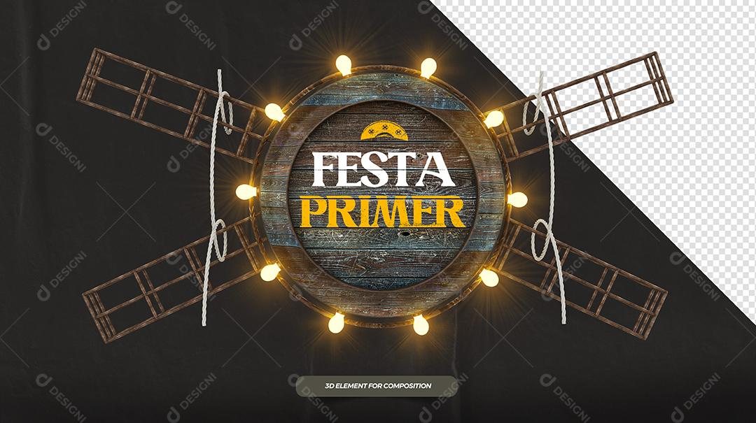 Elemento 3D de Madeira Festa Primer para Composição PSD