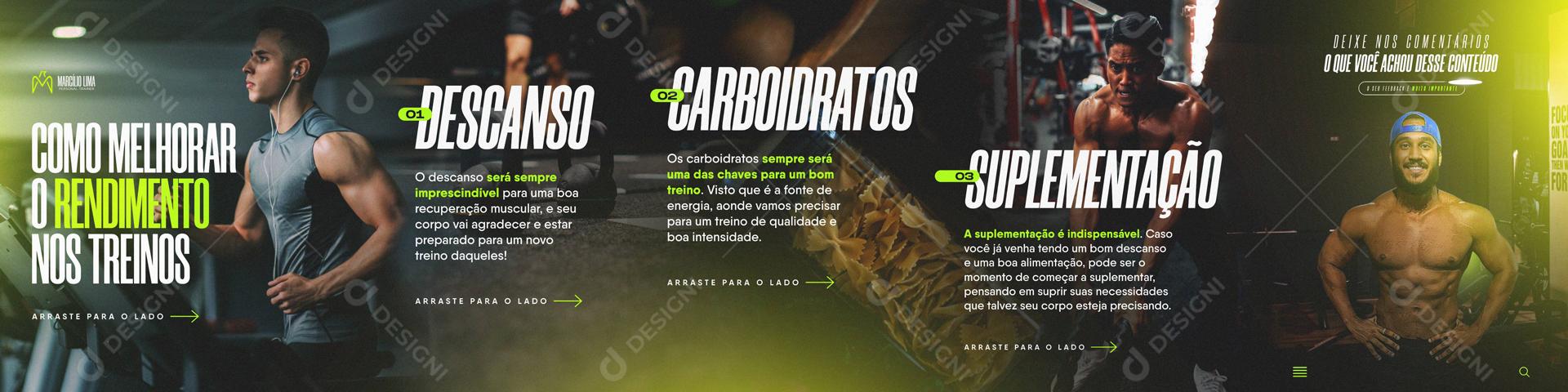 Carrossel Como Retomar o Rendimento Dos Treinos Social Media PSD Editável