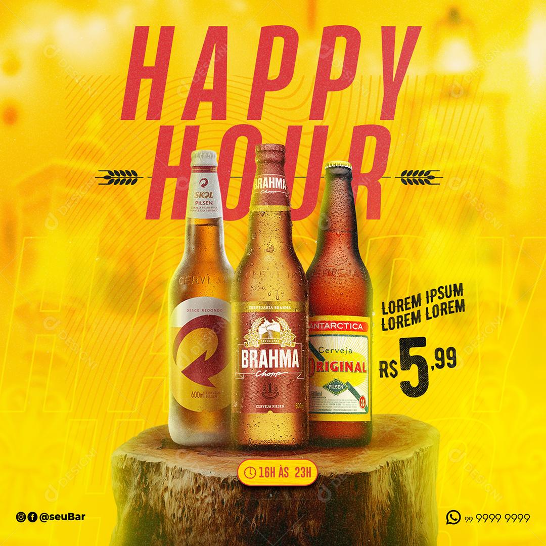 Social Media Happy Hour Antártica Original Brahma Duplo Malte e Skol Distribuidora PSD Editável