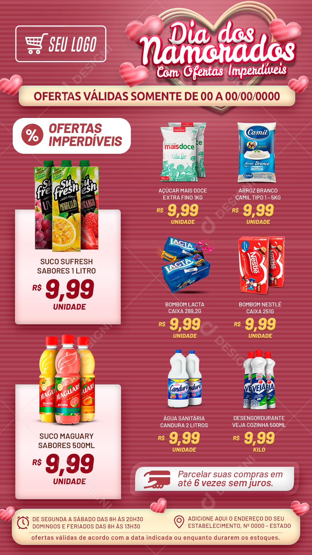 Encarte Story Dia dos Namorados Ofertas Promoção Social Media PSD Editável