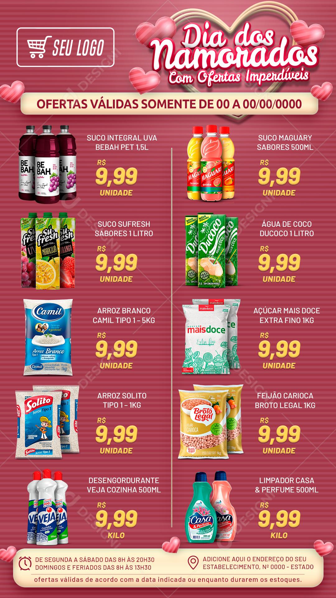Encarte Story Dia dos Namorados Ofertas Promoção 10 Produtos Social Media PSD Editável