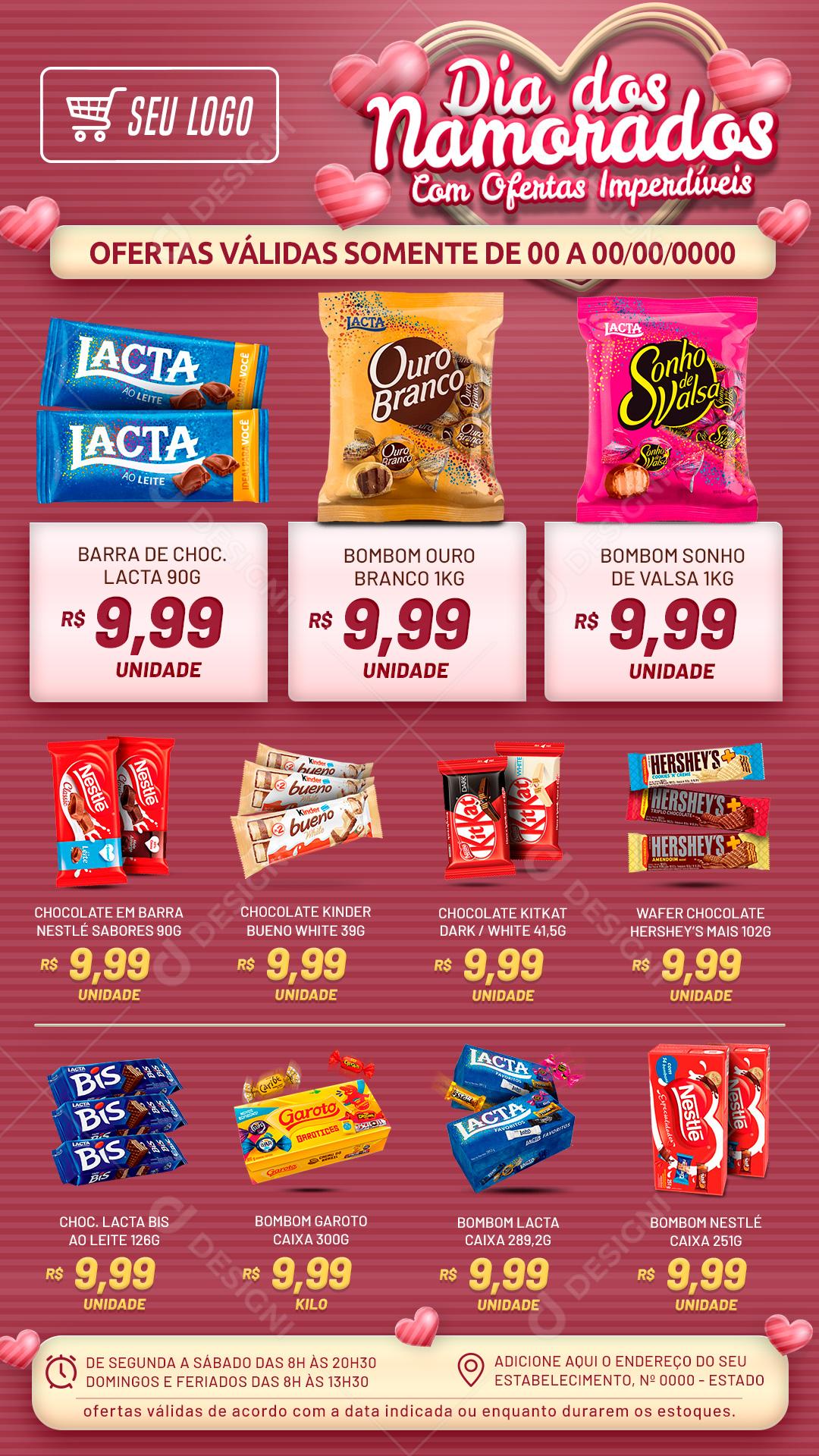 Social Media Story Dia dos Namorados Encarte Supermercado Produtos PSD Editável