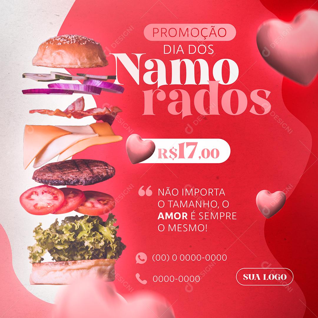 Promoção Dia Dos Namorados Hambúrgueria Social Media PSD Editável
