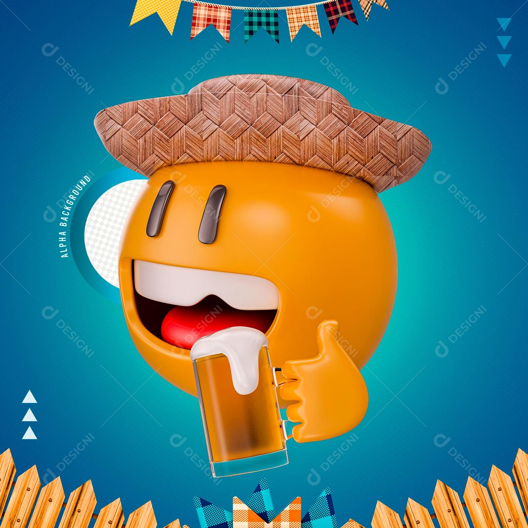 Emoji 3D Com Chapéu De Caipira Segurando Cerveja Social Media PSD Editável