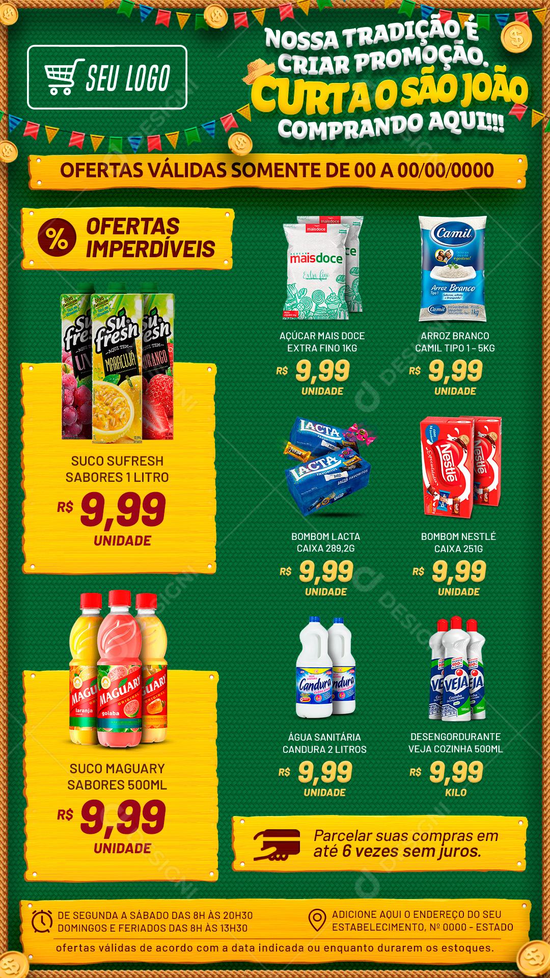 Social Media Story Encarte de São João Ofertas Produtos PSD Editável