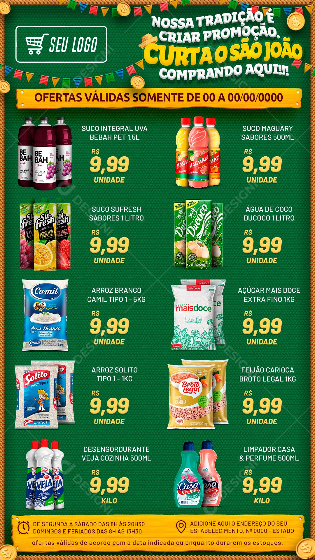 Social Media Story Encarte Curta o São João Ofertas Supermercados PSD Editável