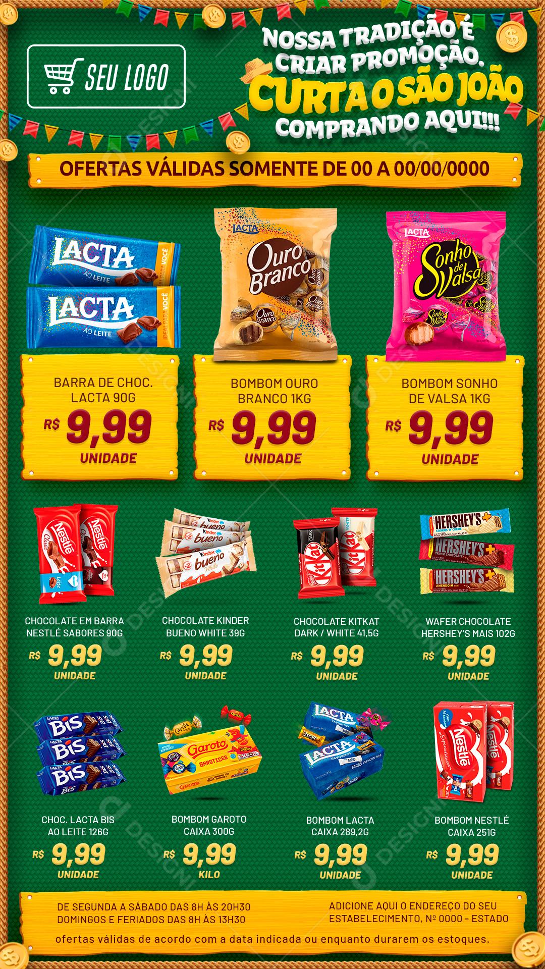 Social Media Story Encarte Curta o São João Ofertas Supermercados PSD Editável