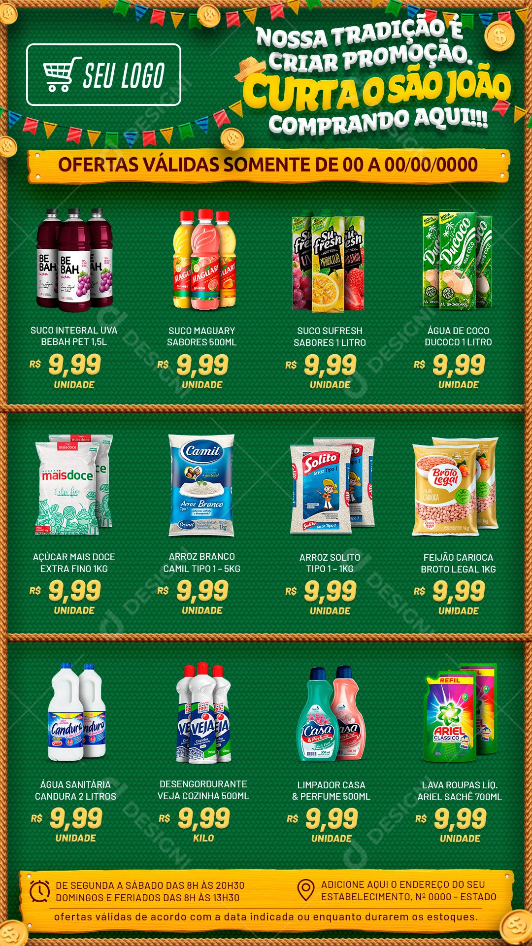 Social Media Story Encarte Curta o São João Ofertas Supermercados PSD Editável