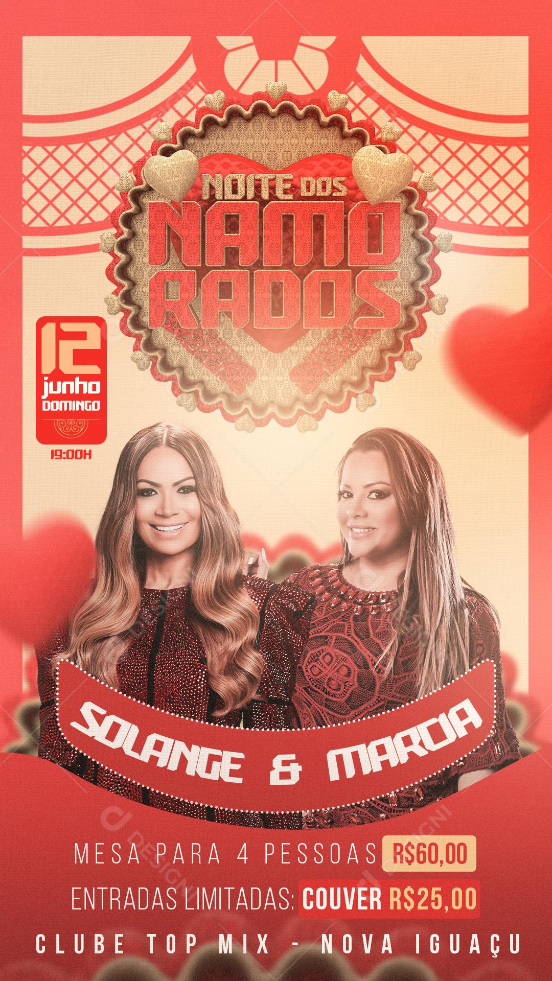 Flyer Noite Dos Namorados Solange e Marcia Social Media PSD Editável