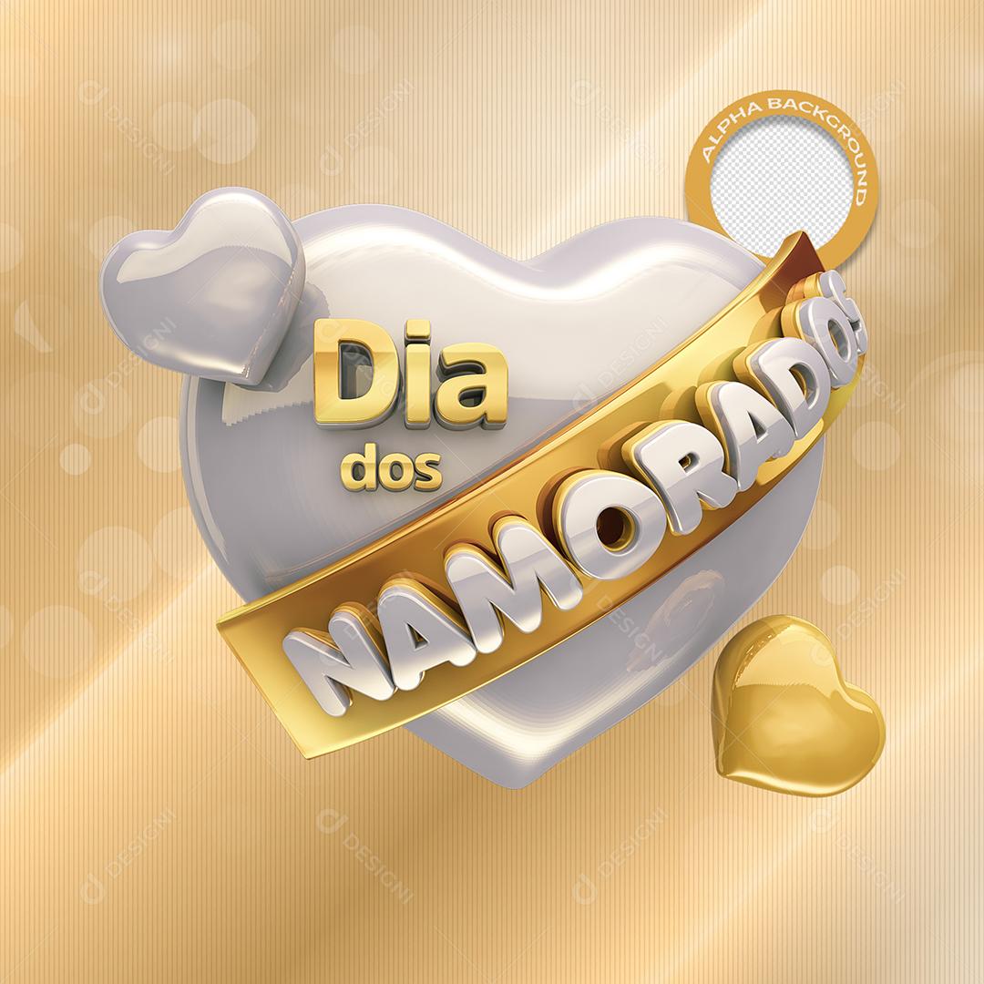 Dia Dos Namorados Dourado Selo 3D para Composição PSD