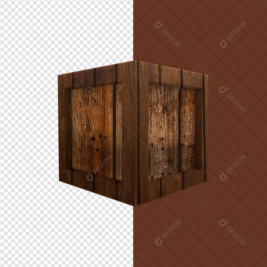 Caixa de Madeira Elemento 3D Para Composição PSD