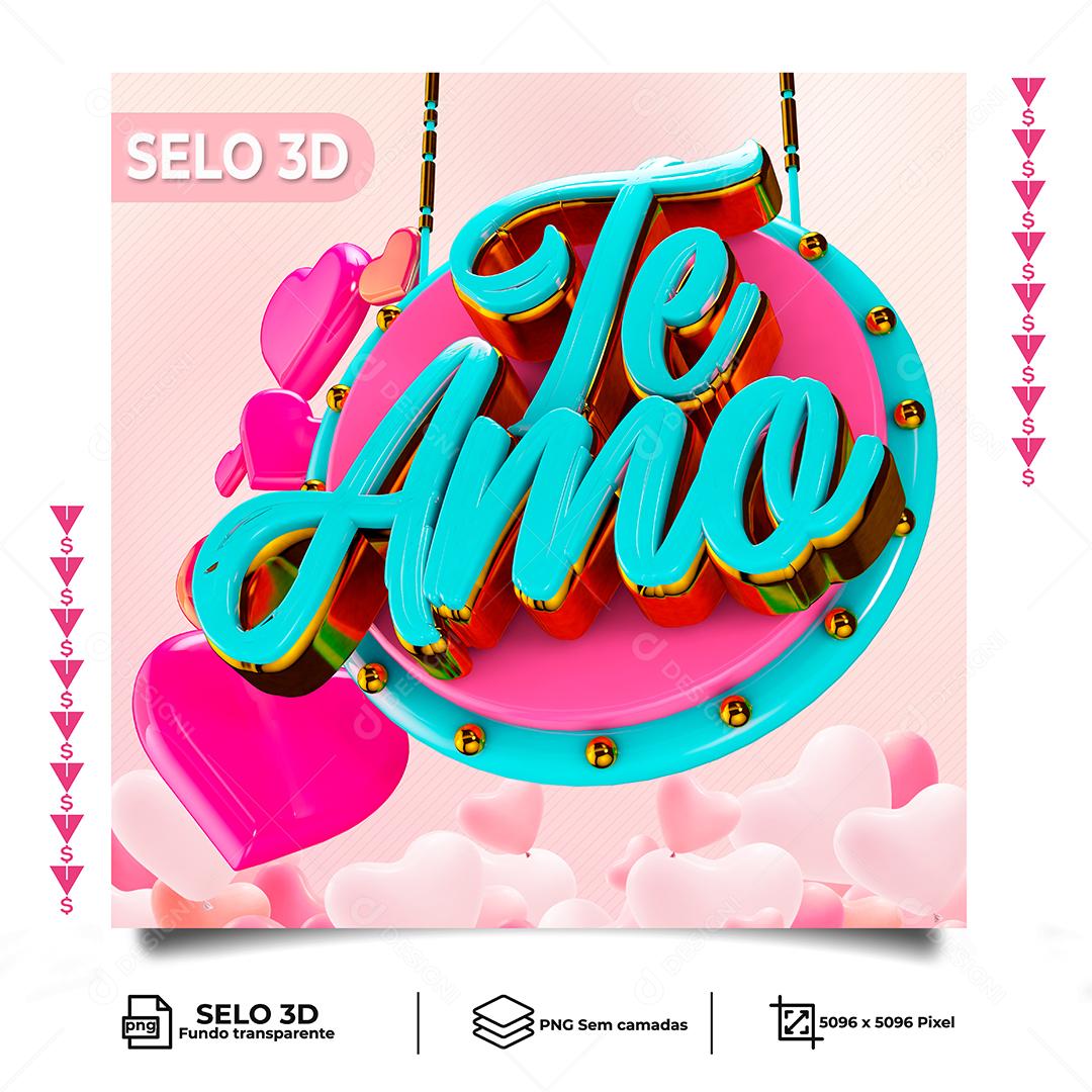 Selo 3D Teamo Azul para Composição PNG Transparente Sem Fundo