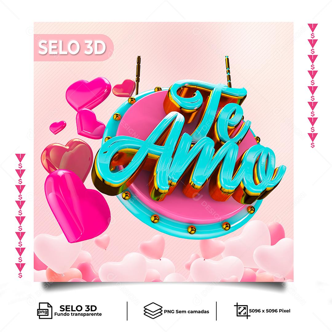 Selo 3D Teamo Azul para Composição PNG Transparente Sem Fundo