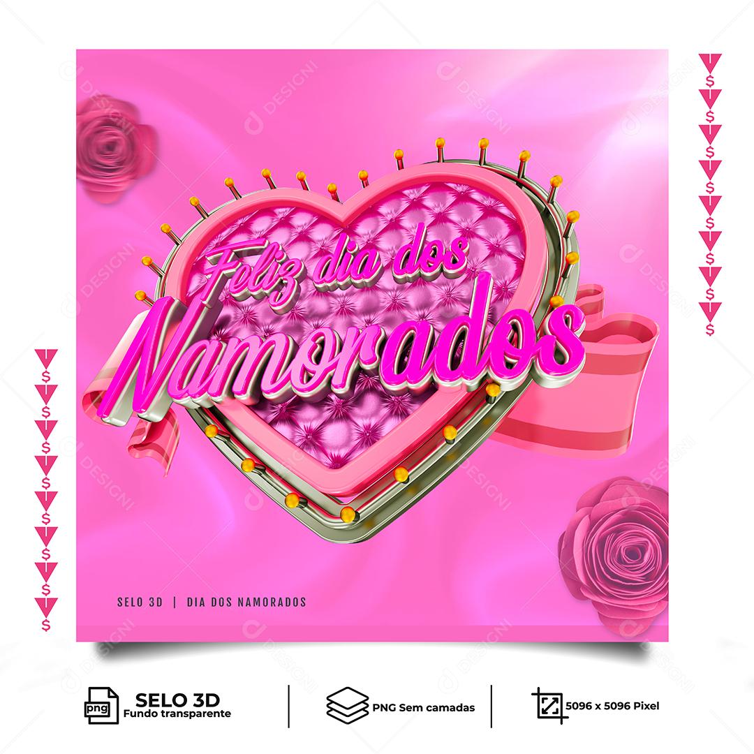 Feliz Dia Dos Namorados Rosa Selo 3D para Composição PNG Transparente Sem Fundo