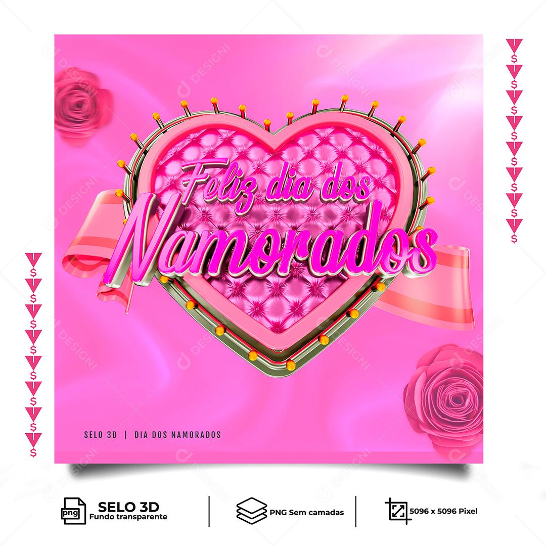 Feliz Dia Dos Namorados Selo 3D Rosa para Composição PNG Transparente Sem Fundo