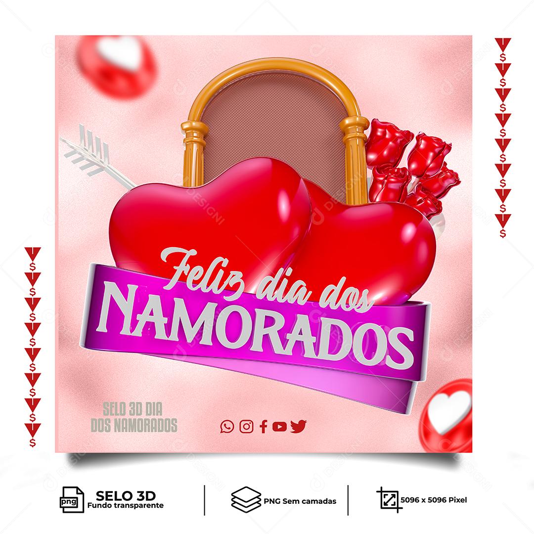 Feliz Dia Dos Namorados Selo 3D para Composição PNG Transparente Sem Fundo