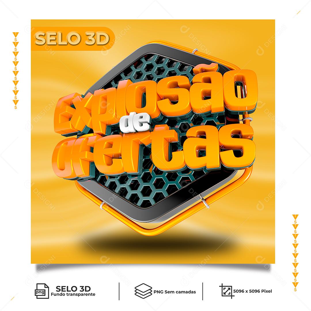Explosão de Ofertas Selo 3D para Composição PNG Transparente