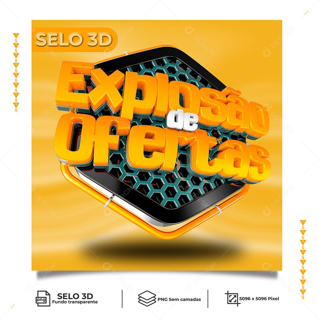 Selo 3D Explosão de Ofertas para Composição PNG Transparente