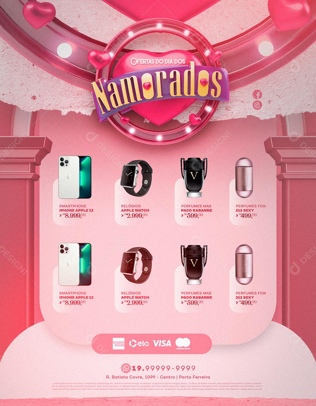 Encarte Ofertas Dia Dos Namorados Perfumaria Social Media PSD Editável