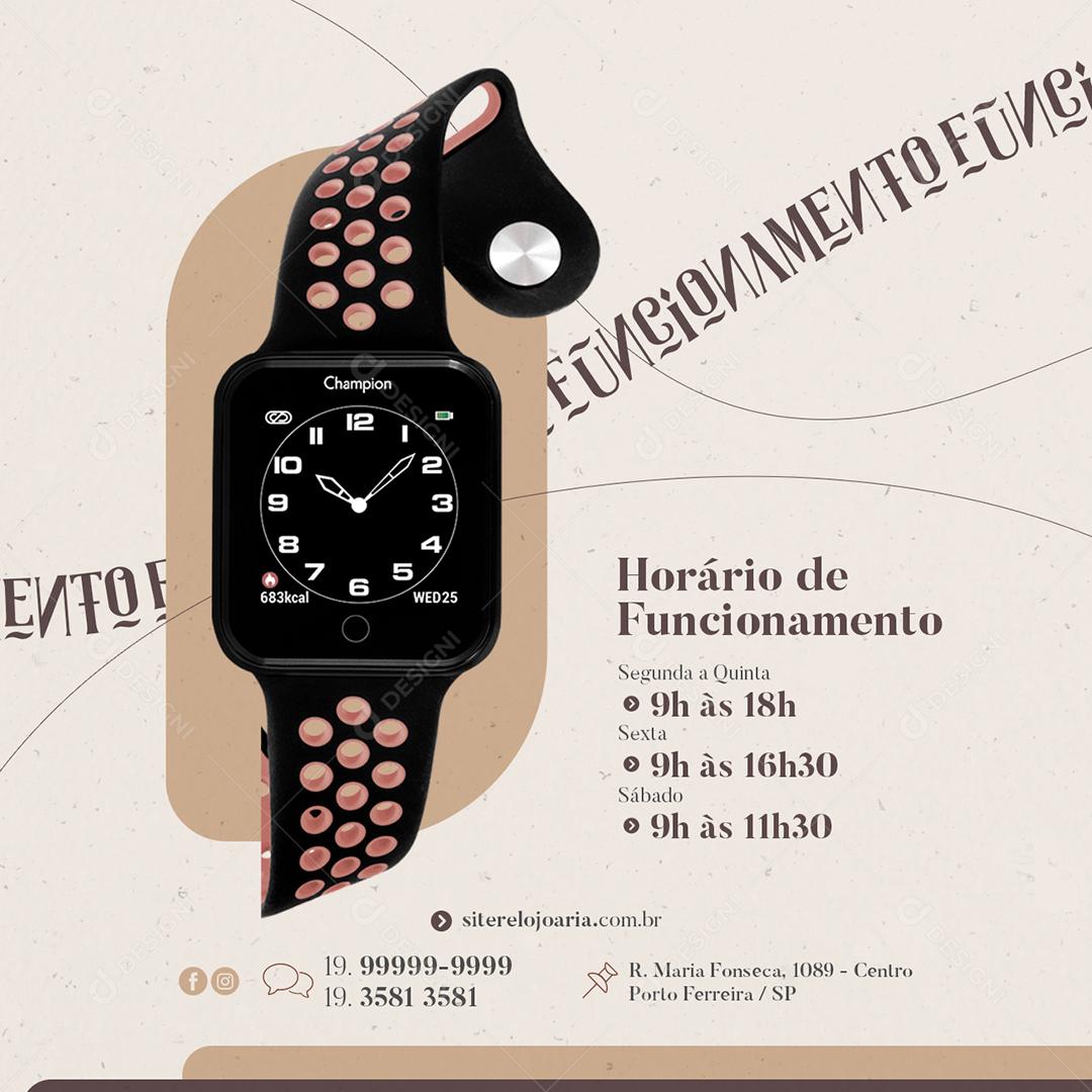 Social Media Horário de Atendimento Joalheria PSD Editável