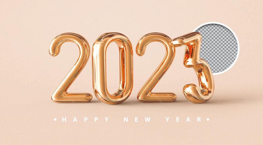 Número 3D 2023 Dourado Ano Novo Elemento para Composição PSD