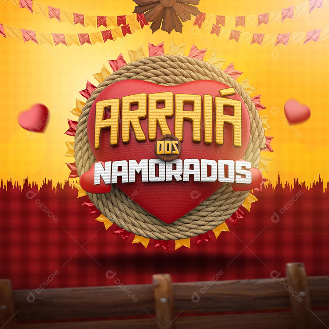 Selo 3D Arraiá dos Namorados para Composição PSD